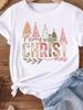 (Asian Size) tree gift happy new year Women's Top T Tee merry Christmas festival O-neck Clothing  Print Fashion ladies Graphic T-shirts