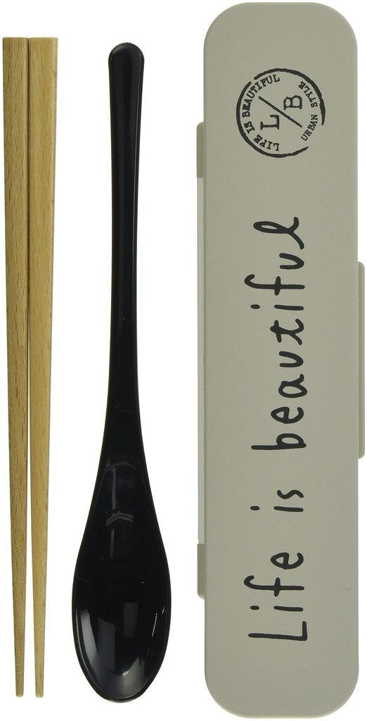 Showa Cutlery Spoon and Chopsticks Stamp with Made in 77096 Set, Set, Design, Gray, Case, L/B, Japan,
