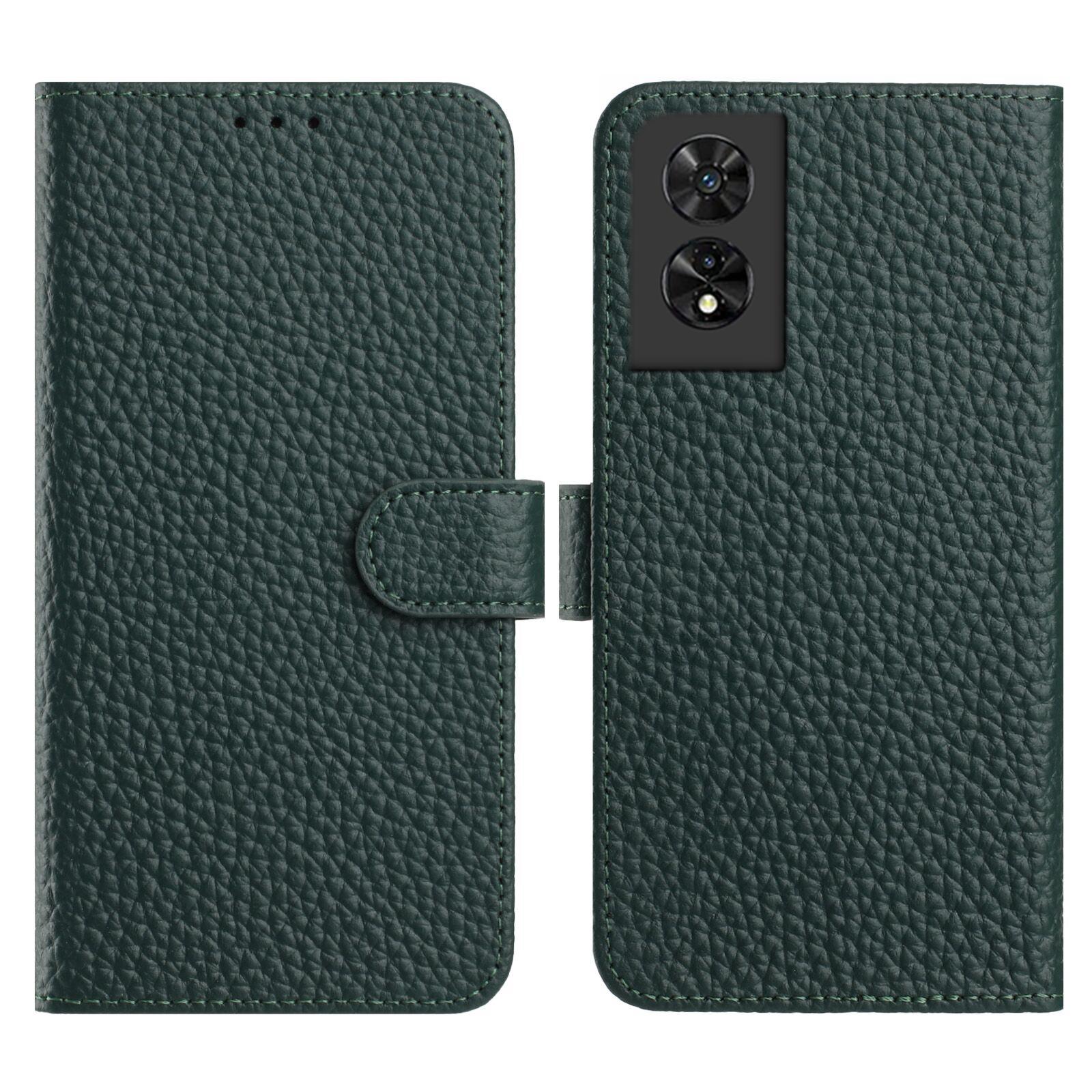 

For TCL 505 T509K/T5094 Case Wallet Stand Litchi Texture Genuine Cow Leather Flip Phone Cover Green