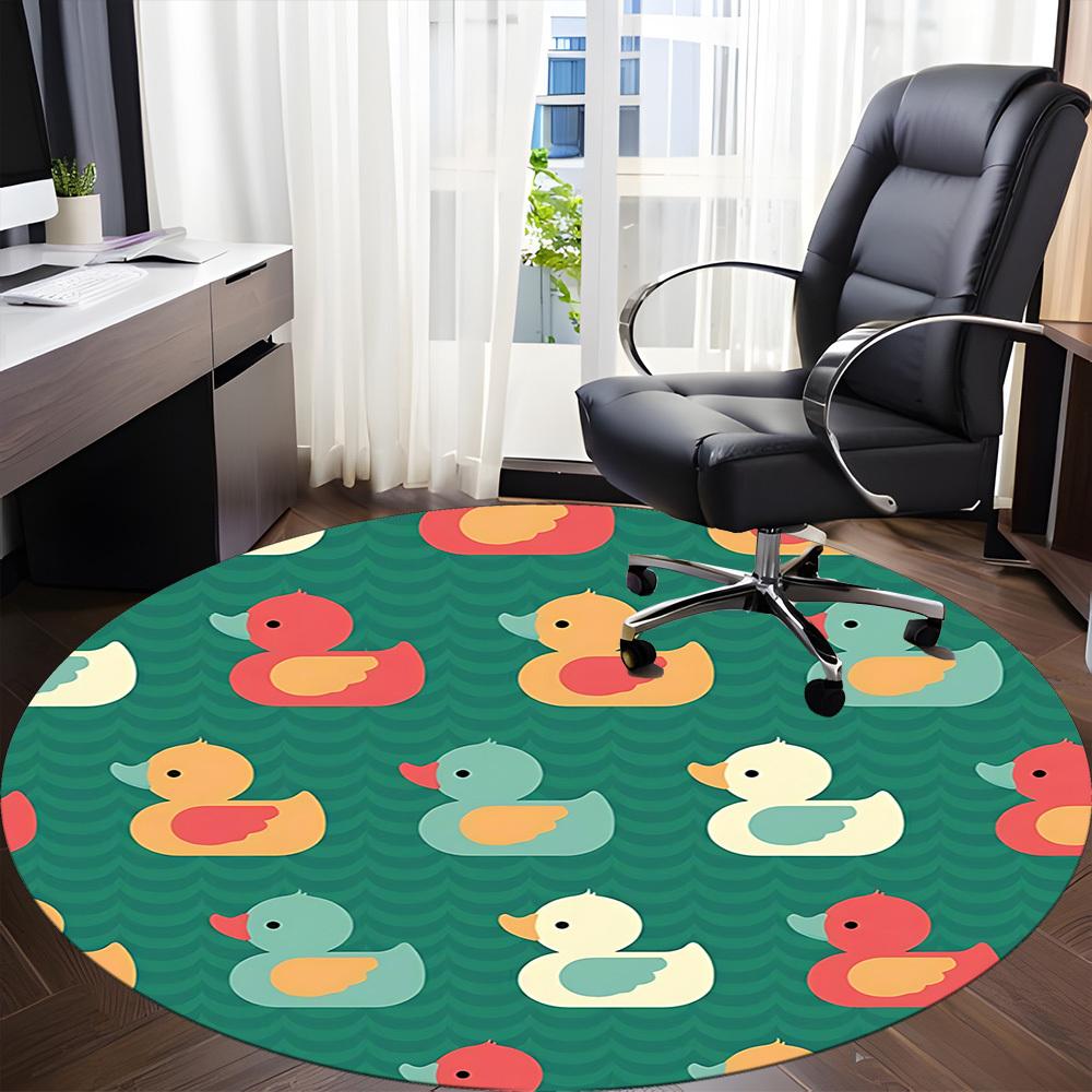 1pc Duck Pattern Office Round Rug, Carpet for Office, Gaming, Lightweight Round Floor Mat Yy260208061