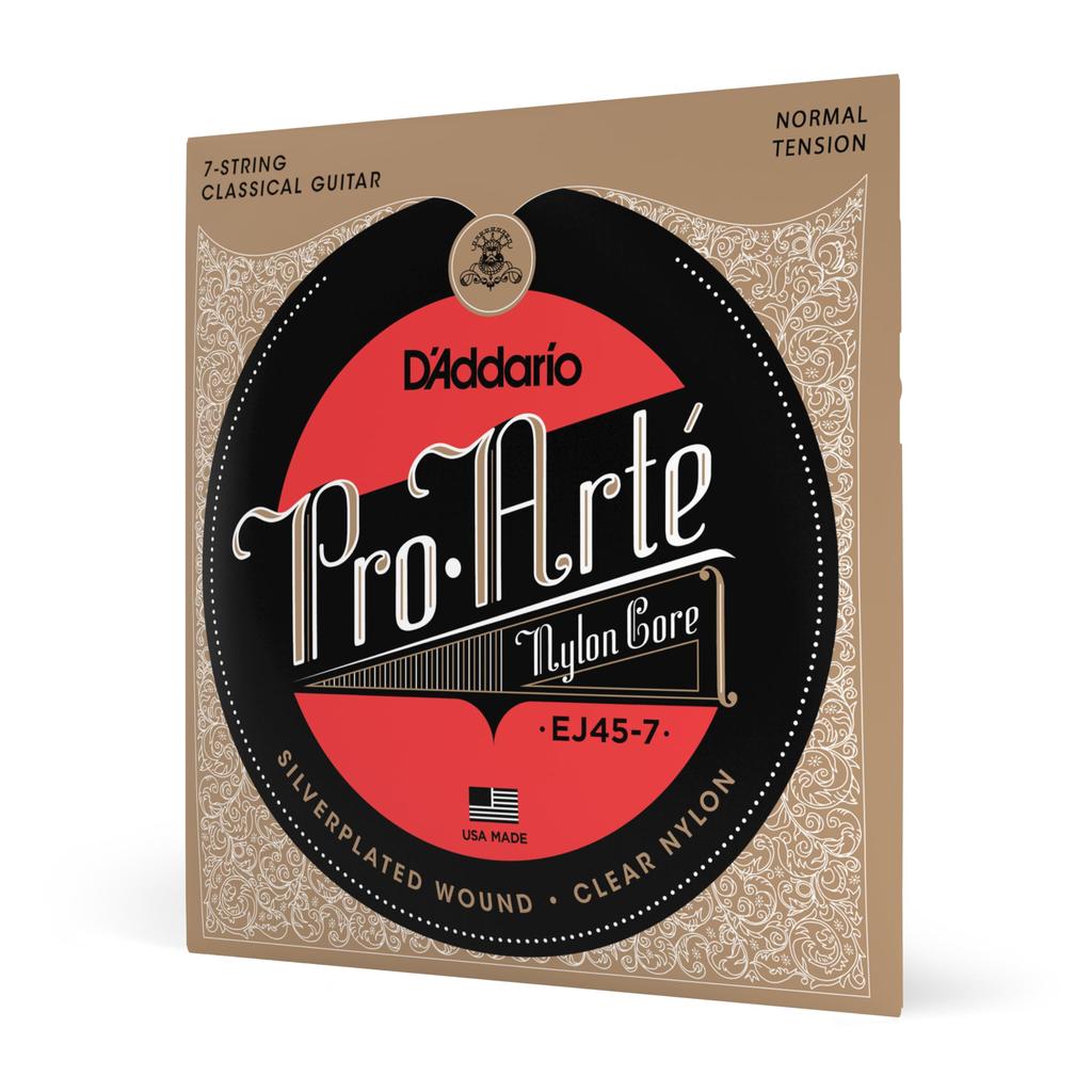 Klassikgitarrensaiten Versilbert Nylon Normale Spannung D'Addario Pro-Arté Kupfer/Schwarz 7-Saiter EJ45-7