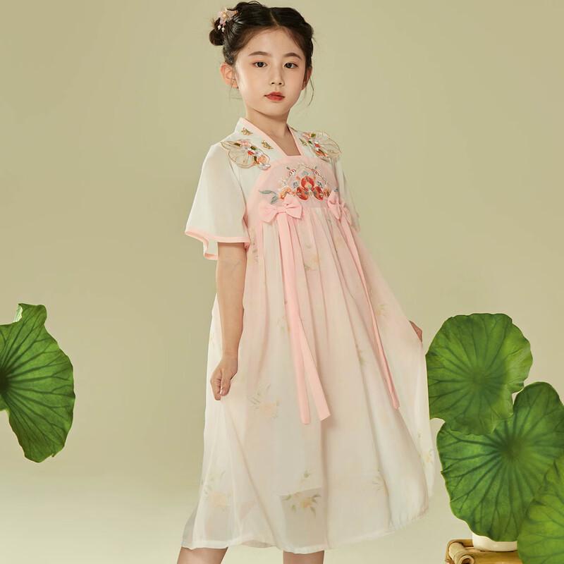 Girls' Princess Style Hanfu Short Sleeve Embroidered Dress