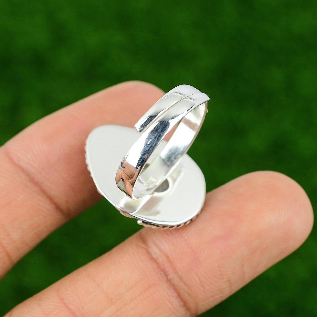 925 Sterling Silver Crown Chakra Rainbow Moonstone Stone Statement Sister Ring