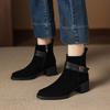 Krazing Pot Cow Suede Nubuck Round Toe Chunky Heels Chelsea Boots Size 43 Zipper Metal Flowers Women Platform Ankle Boots