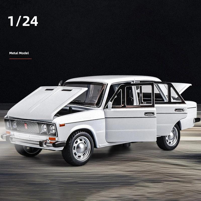 

1:24 Русская LADA 2106, литая игрушечная машина из сплава, модель автомобиля, звук и свет, детская игрушка, коллекционные предметы, подарок на день рождения белый