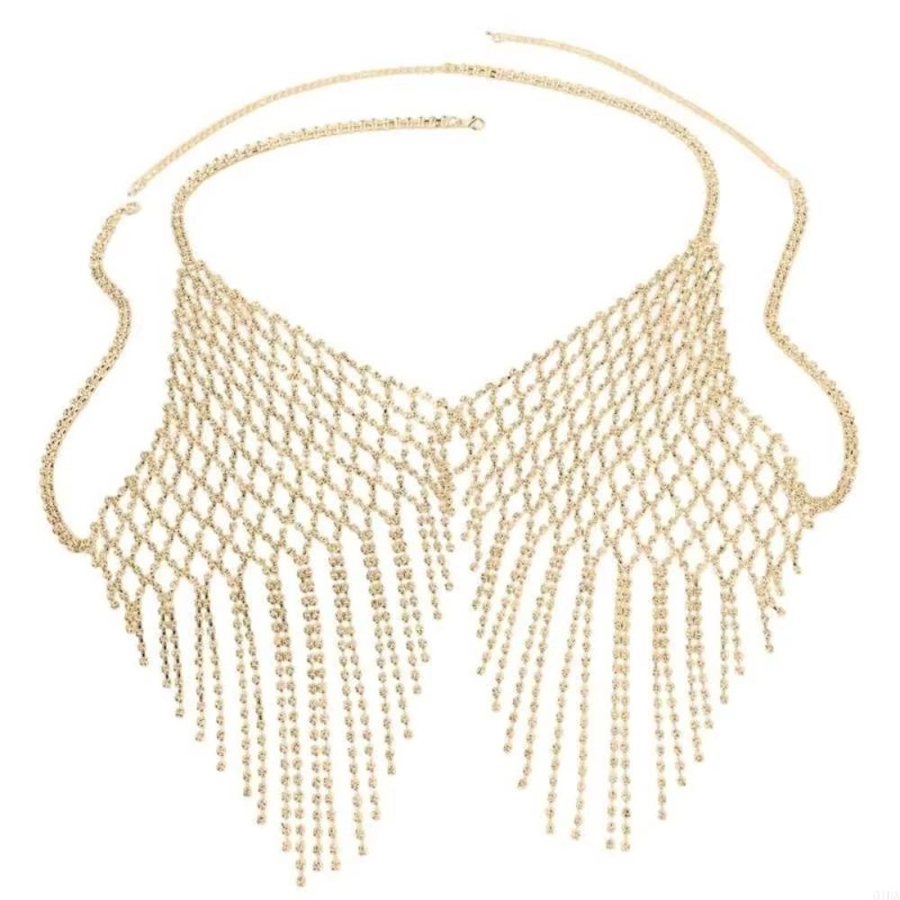 Fashion Tassel Bra Chain for Crop Top Luxury Mesh Body Chain Jewelry Crystal Lingerie  Women