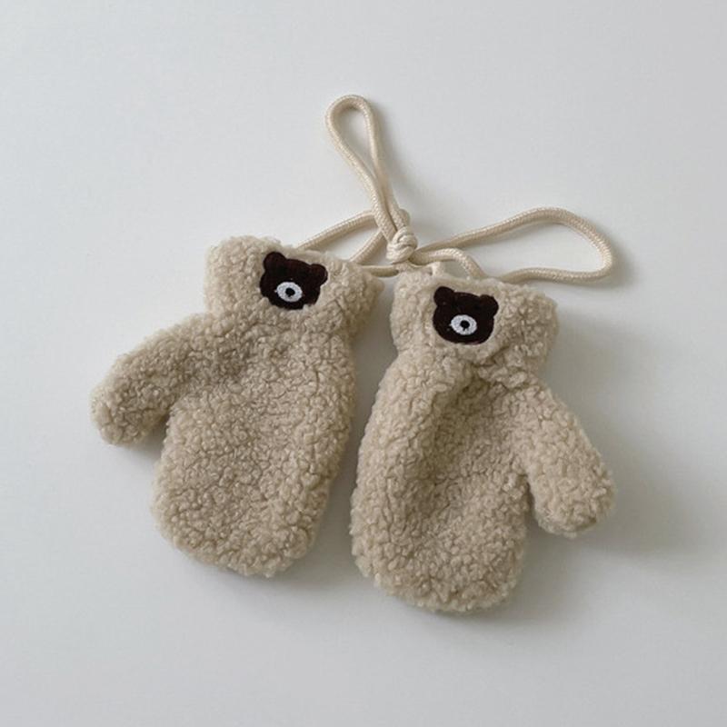 Cute Plush Baby Gloves Bear Embroidered Toddler Mittens Winter Thick Warm Cashmere Kids Full Finger Gloves