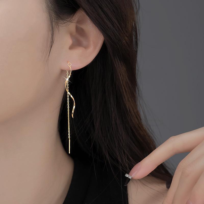 Accessories for Women Long Tassel Threader Earrings for Women Wave Shaped Simple Long Chain Earring Wedding Party Zircon Gift