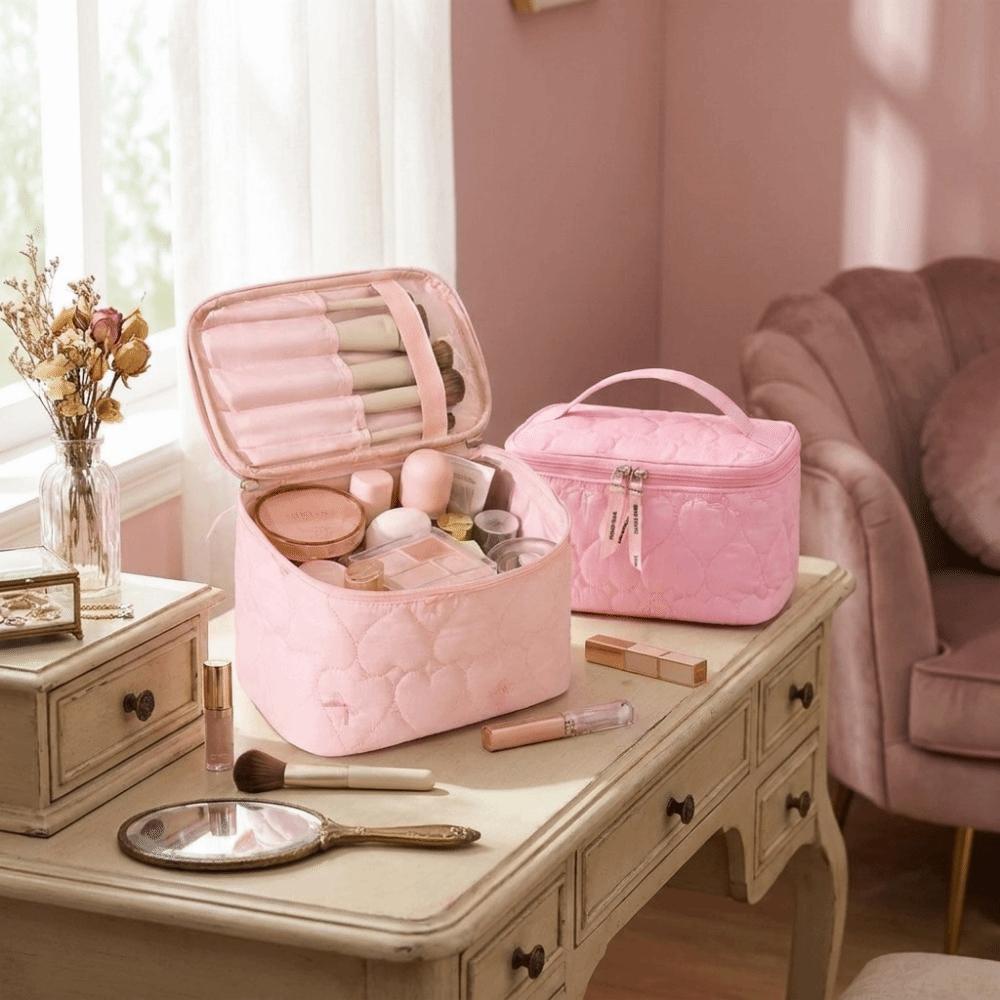 Large Capacity Women  Makeup Bag Heart Print Cosmetics  Storage Bag  Lipstick Skincare