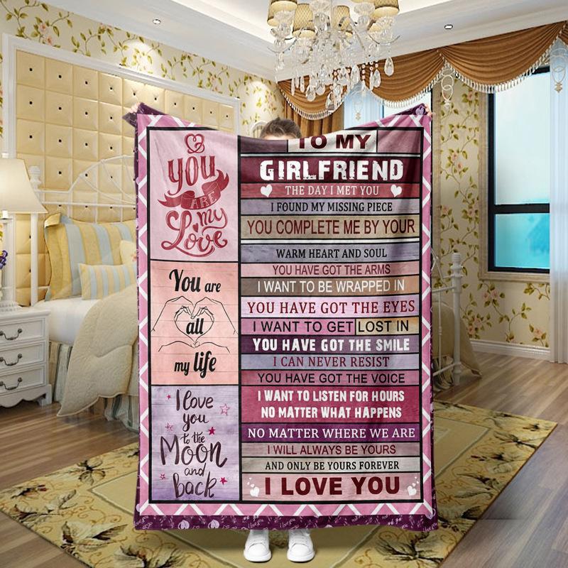 Love and Family Wishes digital-printed polyester Bedroom velvet flannel soft sofa cover blanket Fleece soft sofa cover blankets