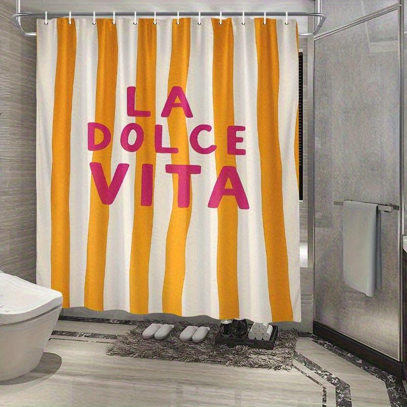 La Dolce Vita Striped Shower Curtain Machine Washable All Season Waterproof Privacy Protection Modern Design Fun Hooks Included