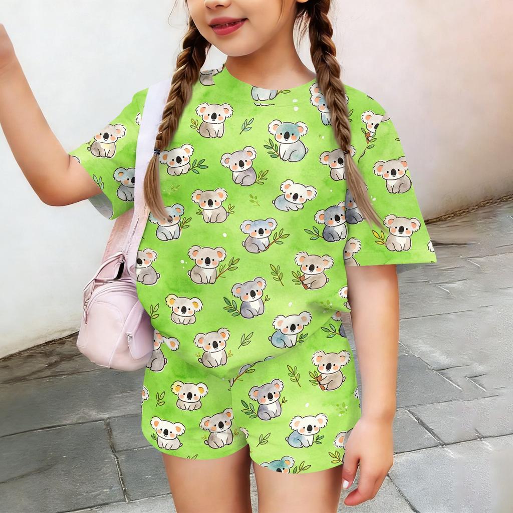 Kids Casual Short Sleeve Top and Shorts Set Animal Print Lightweight Breathable Soft Fabric Comfortable Fit Summer Outfit for Boys and Girls