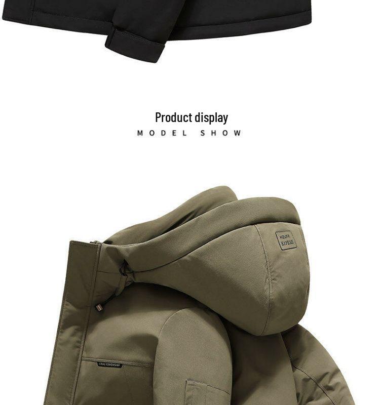 Męska Zimowa Kurtka Puchowa z Kapturem - Ciepła Odzież Wierzchnia w Kolorze Czarnym, Imbirowym, Żółtym