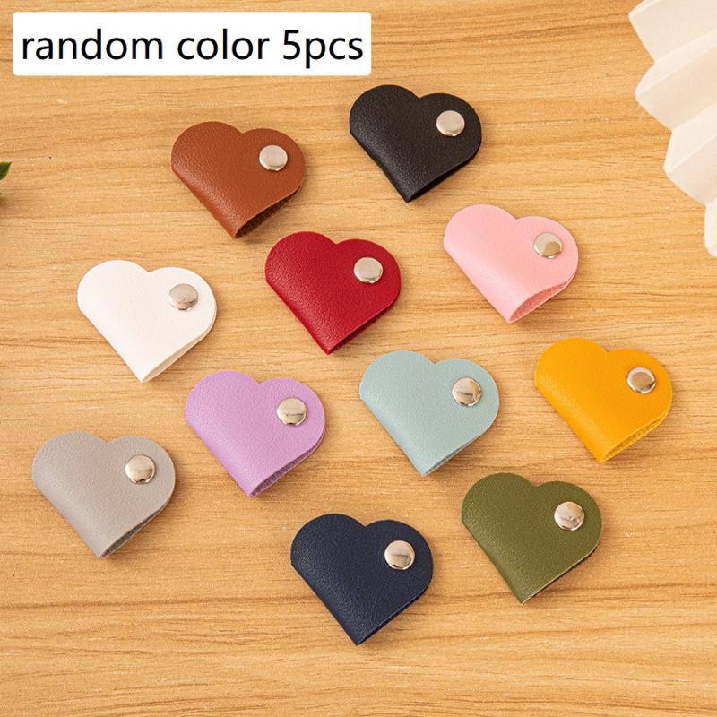 5/10Pcs Heart-Shaped Faux Leather Headphone Cable Winder, Data Cable Organizer, Cable Management Clip, Heart-Shaped Cable Winder