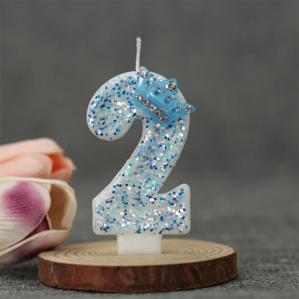 Blue Crown Birthday Frozen Candles for Cakes 0-9 Number Princess Cake Candle Party Decor Blue Crown Candle Stands Party Supplies