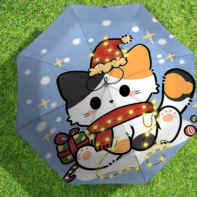 Christmas Hello Kitty Light-Up Umbrella - Automatic Opening & Closing, Outdoor Protection, Travel Accessory, Lightweight and Durable 058