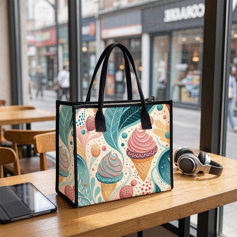 Cute Ice Cream Print Tote Bag Fashion Portable Casual Daily Shopping Carry Handbag