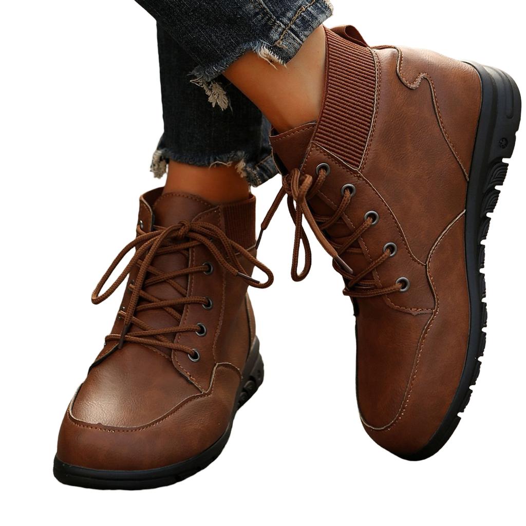 Women's Lace-Up Boots with Heel British Short Boots