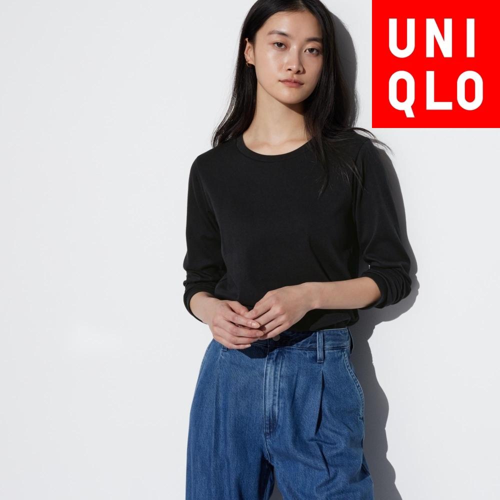 

Футболка с круглым вырезом UNIQLO из гладкого эластичного хлопка с длинными рукавами