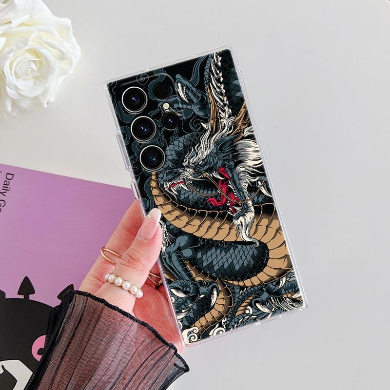 Big Wave Dragon God Sea S25FE Clear Case For Samsung Galaxy S26 S25 S24 S23 Ultra S20 S21 FE S22 Plus S26 Ultra Soft Phone Cover