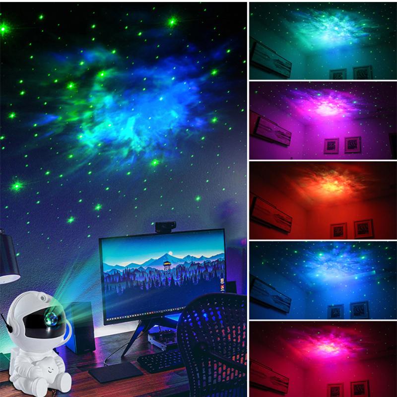 Raketen-Astronauten-Galaxie-Projektor Nachtlichtlampe Himmels Projektor 360° drehbar verstellbar Schlafzimmer Nebel Projektion Für Kinder Geschenke