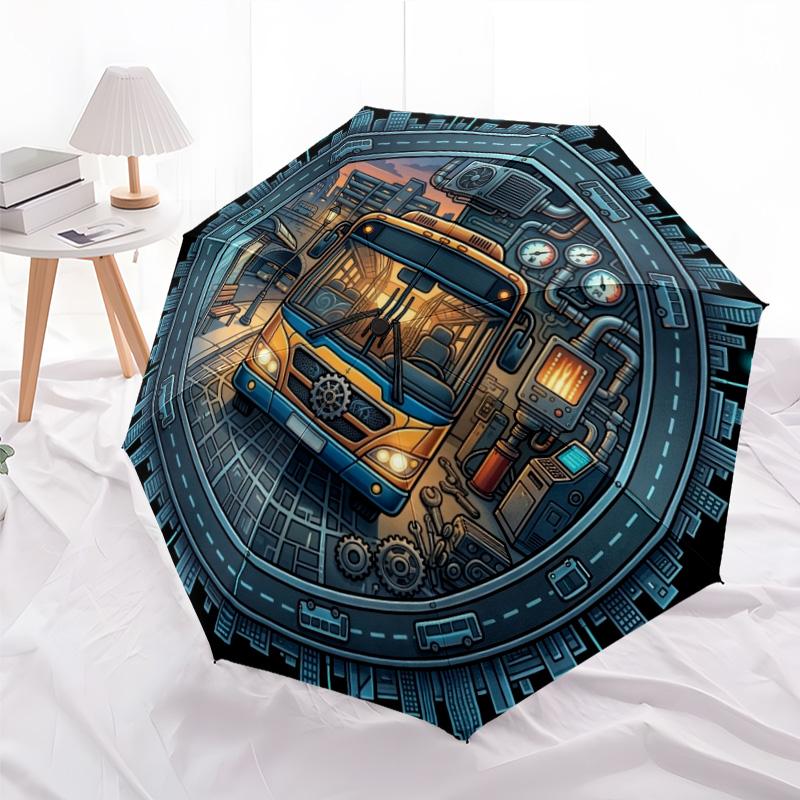 Urban Transit Circle pattern umbrella, portable and foldable design, 8 ribs, a casual accessory for Halloween, Christmas, and birthday gifts.