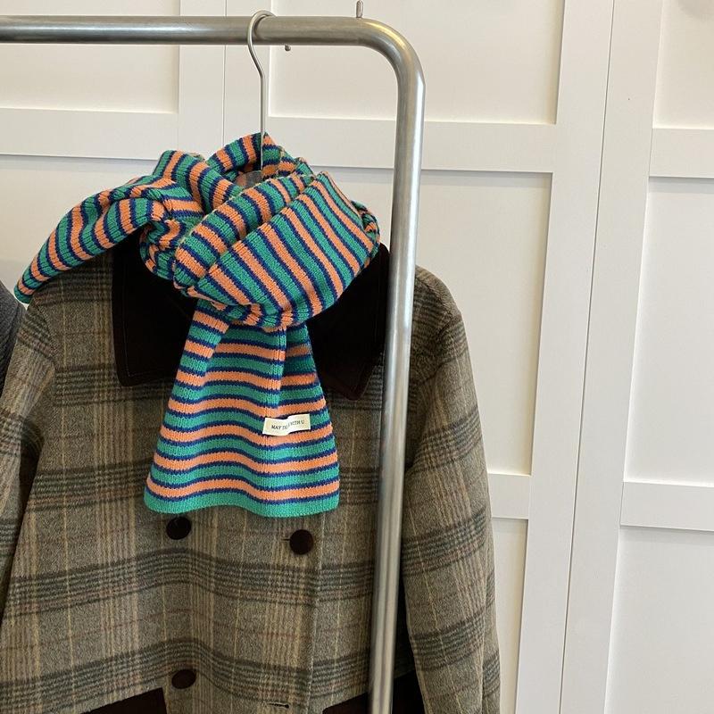 Autumn and Winter Atmosphere Scarf To Keep Warm and Color Blocked Retro Student Scarf Contrasting Color Stripes Korean Gentle Ins Style Girl