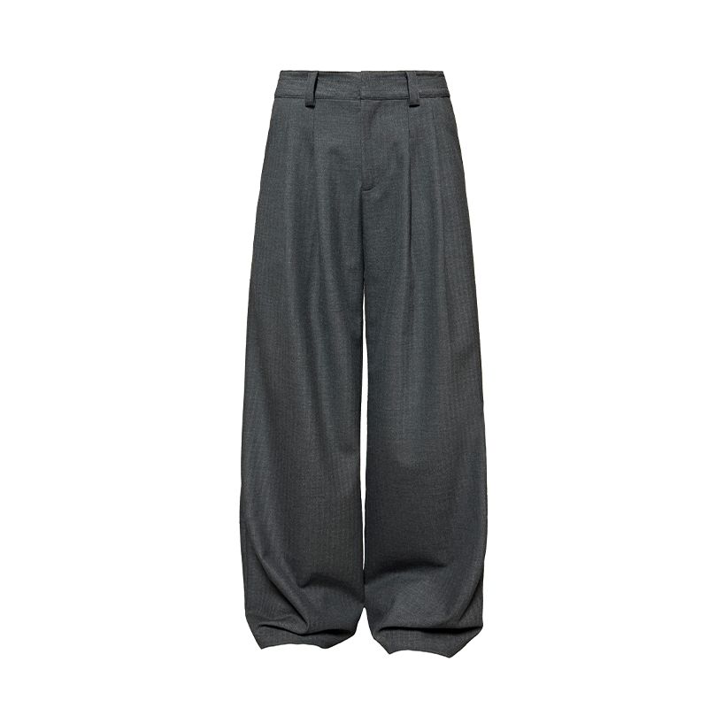 

Jcaesar Suit Pants Herringbone Double Pleated Trousers Drape Casual Straight Wide Leg Women Series Black Gray XS