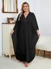 Damen Große Größen Schwarzer Kaftan Sexy V-Ausschnitt Fledermausärmel Strandkleid Sommerurlaub Strandkleidung