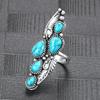 Vintage Sterling Silver Ring Oval Cut Green Turquoise Jewelry Birthday Gift Retro Engagement Princess Party Band Rings