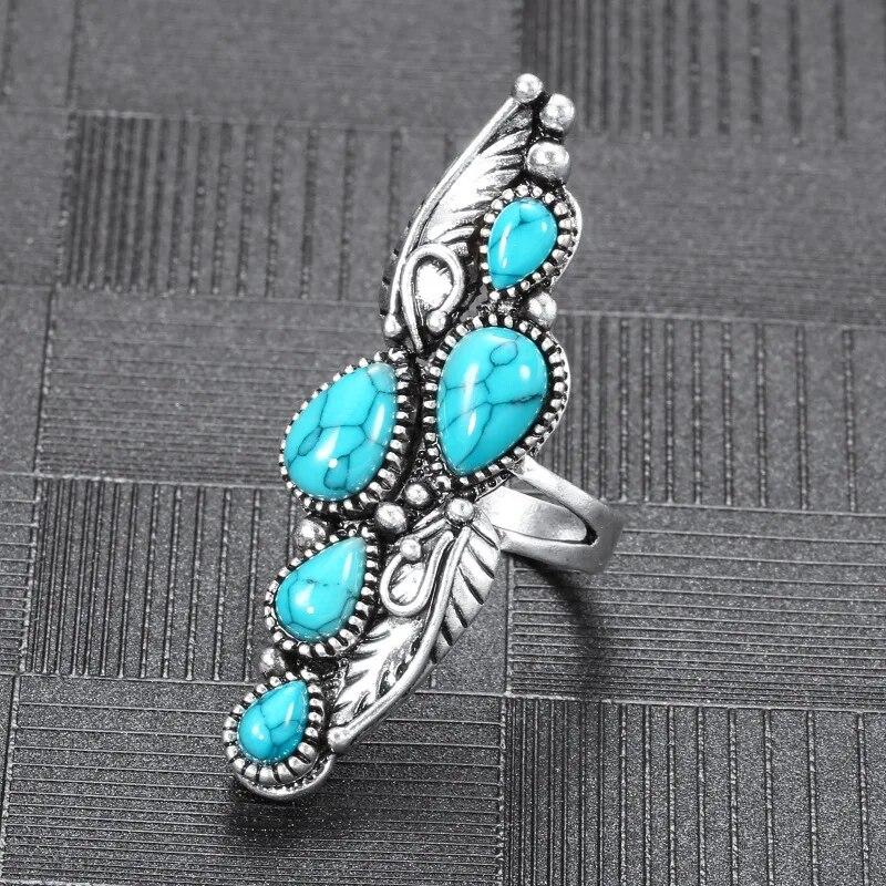 Vintage Sterling Silver Ring Oval Cut Green Turquoise Jewelry Birthday Gift Retro Engagement Princess Party Band Rings