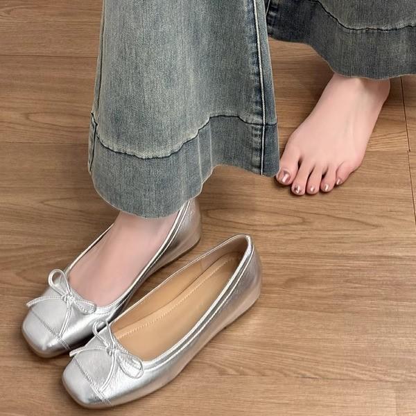 Sheepskin version~ leather small inner height increase Mary Jane shoes women's French retro bow ballet shoes single shoes