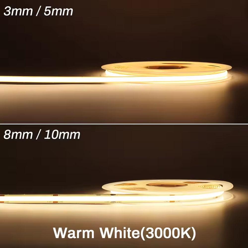 COB LED Strip Light 5V 12V 24V 320 400 LEDs Flexible Tape 5mm 3mm 8mm PCB Warm White/White High Density Linear Lights