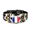 Factory National Country Flag Design Bracelet Crystal Bead Snap Button Sports National Team Jewelry Gift Leather Wrap Bracelet