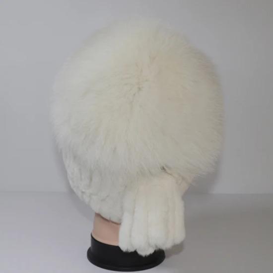 Winter Knitted Real Fox Fur Hat With Tail Women Warm Soft Real Rex Rabbit Fur Hats Natural Luxury Quality Genuine Fur Caps