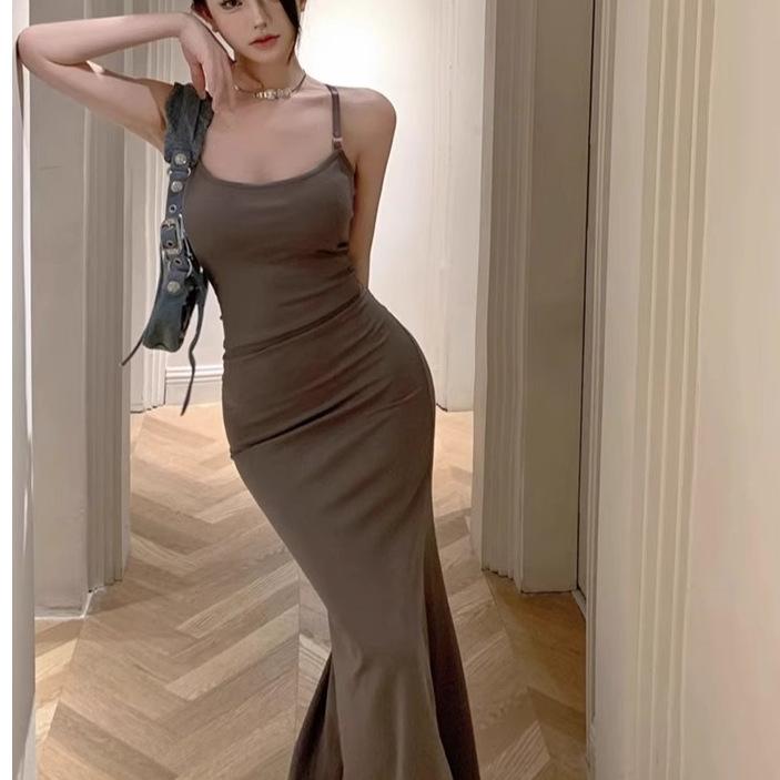 Choke Girl Pure Wind Blue Halter Suspender Dress Women's Summer Sexy Slim Fishtail Dress Long Skirt