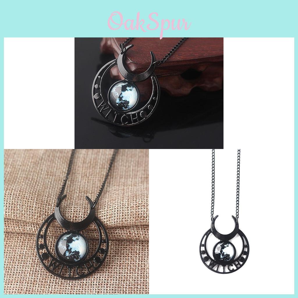 Punk Gothic Moon Necklace With Blue Stone And Cross Chain For Women