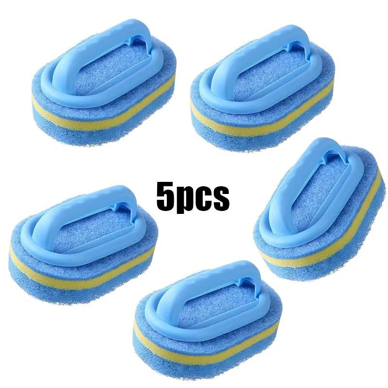 5 Pc Handle Cleaning Sponge Set, 3 Brushes and 2 Sponges, High Density Manual Scrubber for Kitchen, Bathroom, Tile, Glass