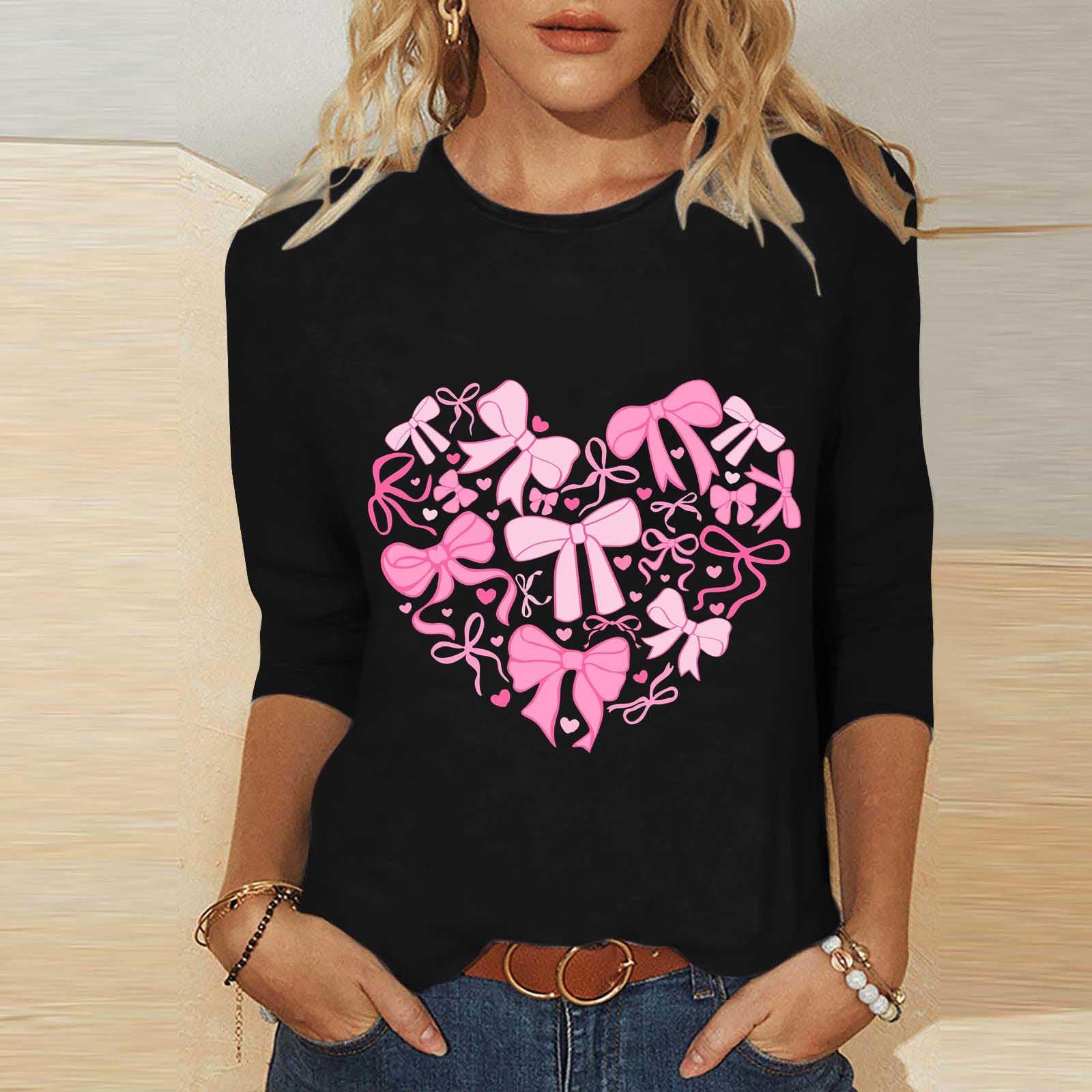 

Women s Fashion Casual Three,quarter Sleeve Valentine s Day Printed Round Neck Top M чорний