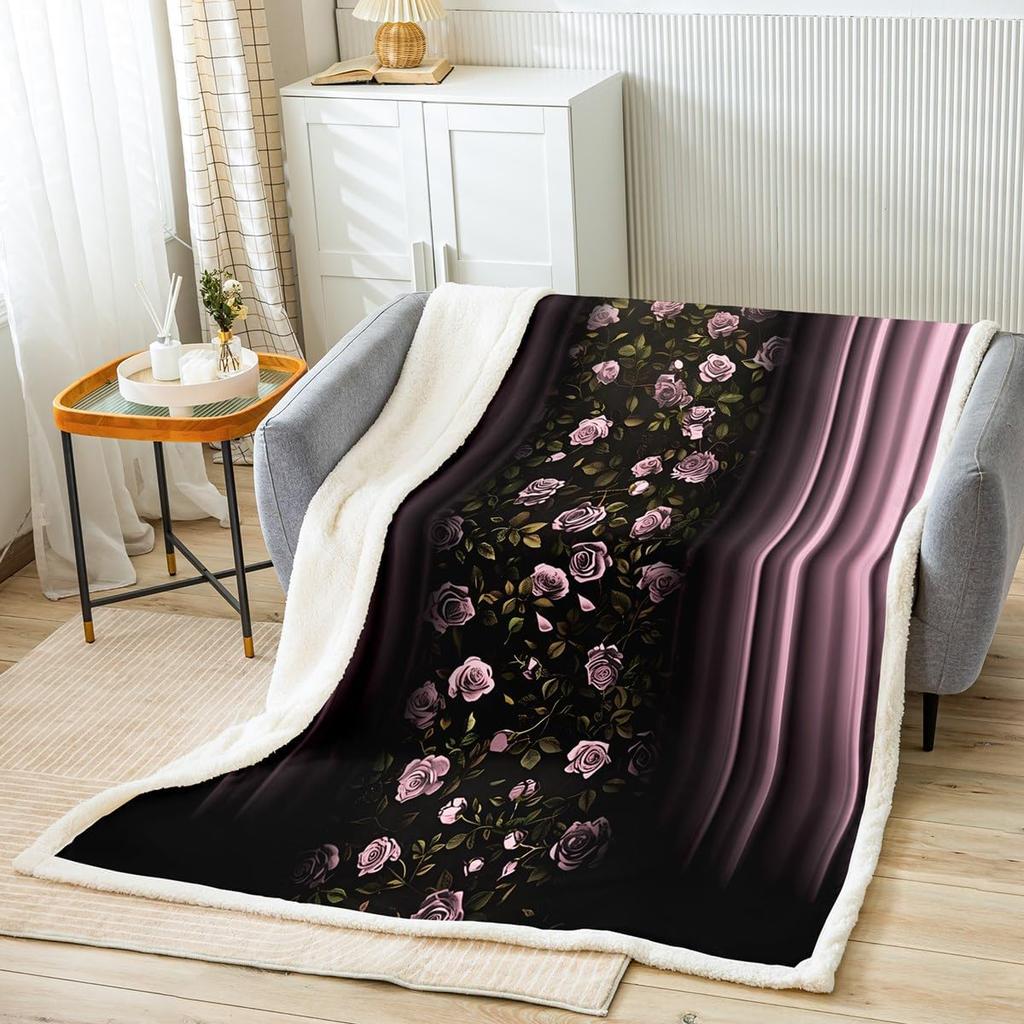 Cute bunny floral blanket pastel flowers soft throw spring decor kids room bedding animal print home textile cozy bedroom