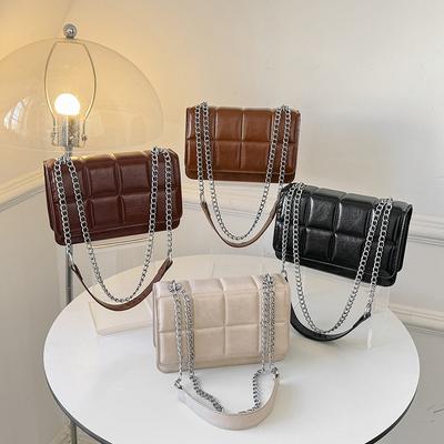 Casual Simple Crossbody Bag Solid Color Chain Women's Small Square Bag New Style Bag Women's Trendy and Fashionable Shoulder Bag