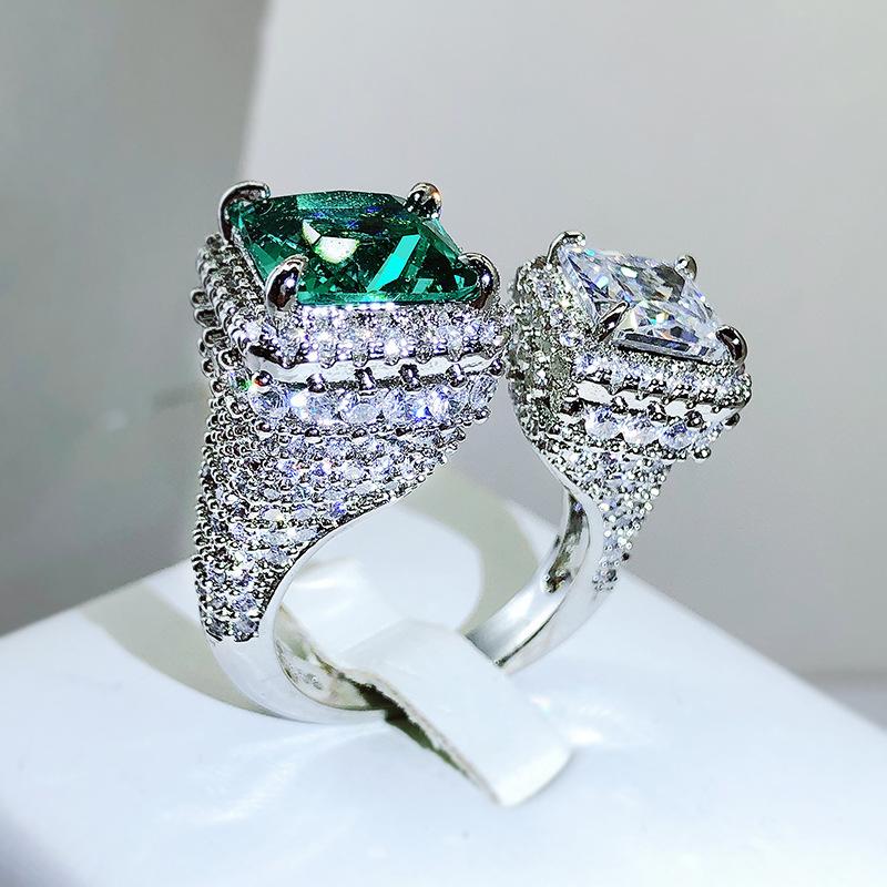 New Fashion Emerald Butterfly Ring Female Opening Full Diamond Ring 925 Stamp Temperament Wild Birthday Wedding Party Gift
