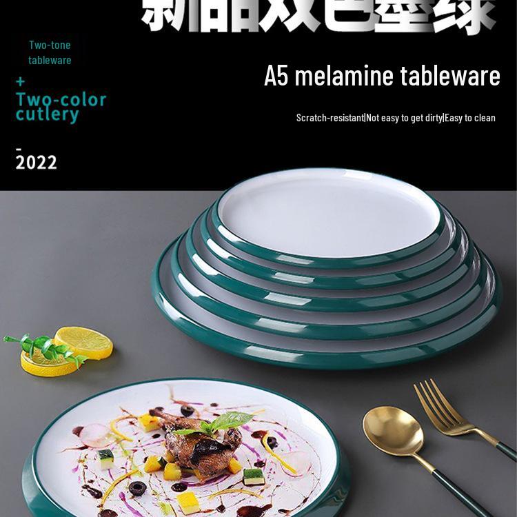 Nordic Round Melamine Shallow Plate for Buffets and Stir-Fry Dishes