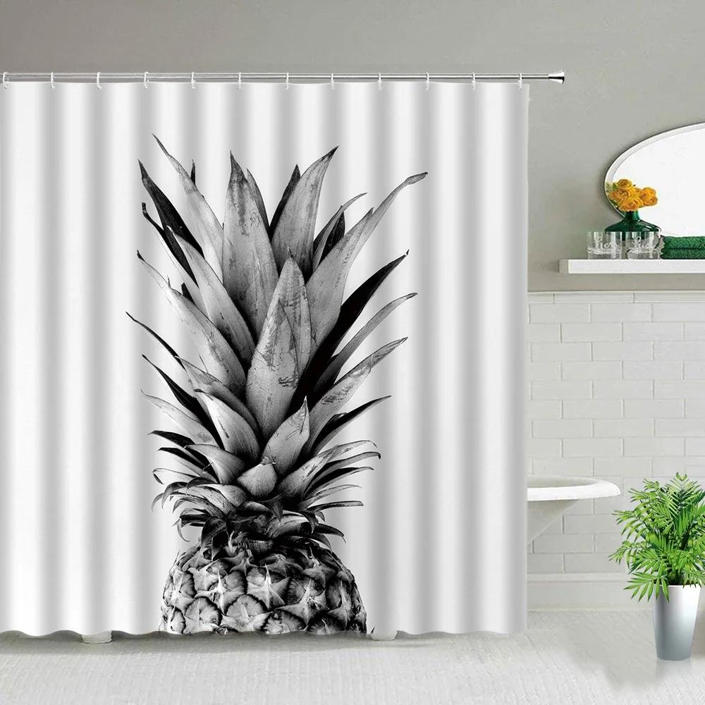 Nordic Style Pineapple Art Poster Shower Curtain Tropical Fruit Bathroom Decor Screen Waterproof Fabric Bath Curtains With Hooks