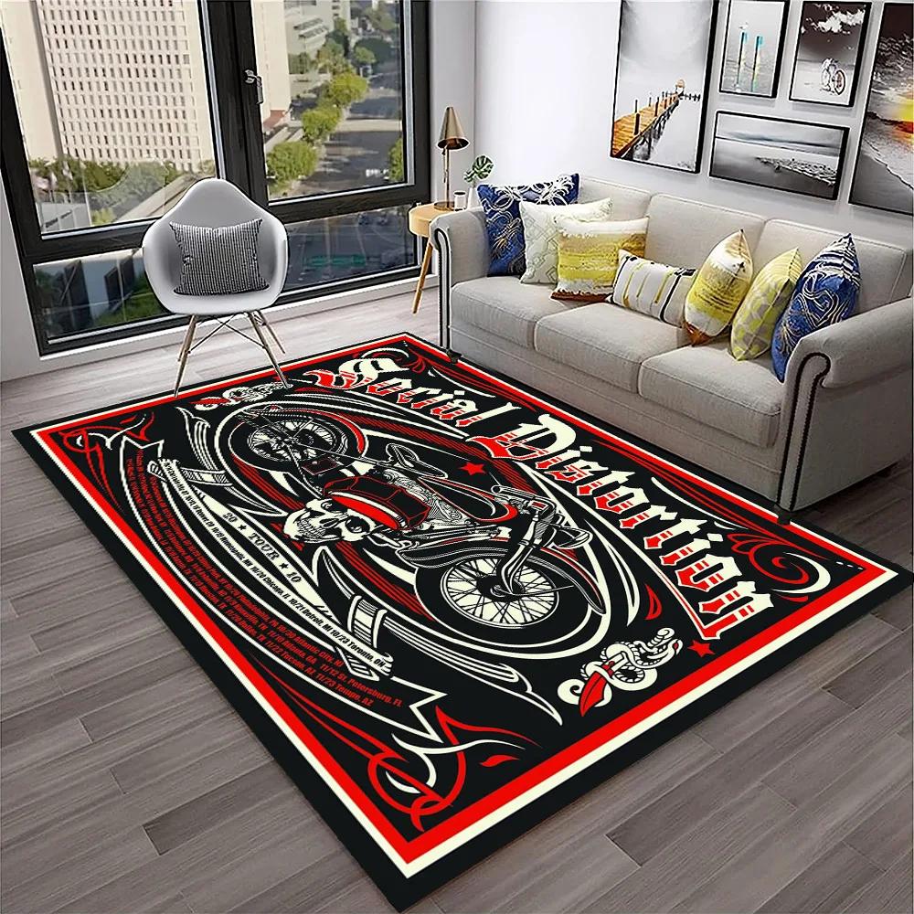 3D Retro Motorcycle Vintage Carpet Rug for Home Living Room Bedroom Playroom Sofa Doormat Decor,Kid Area Rug Non-slip Floor Mat