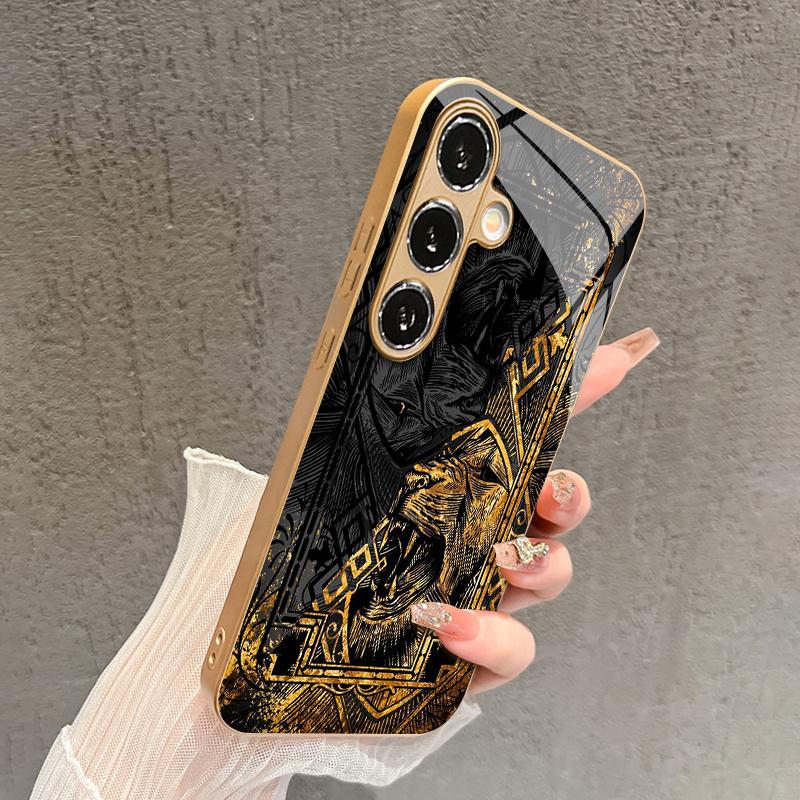 Double Lion Black Gold Edition 2D Phone Case for Samsung S26 S25 S24 S23 S22 S21 S20 A56 A55 A36 16Golden Glass Protective Cover