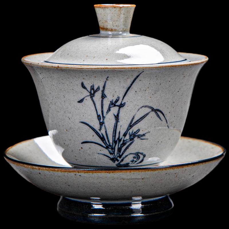Shangqi Blue and White Peony Ceramic Gaiwan Tea Bowl, 180ml