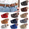 PU Leather Buckle Canvas Belts Elasticated Fabric Waistband Fashion Braided Stretch Belt