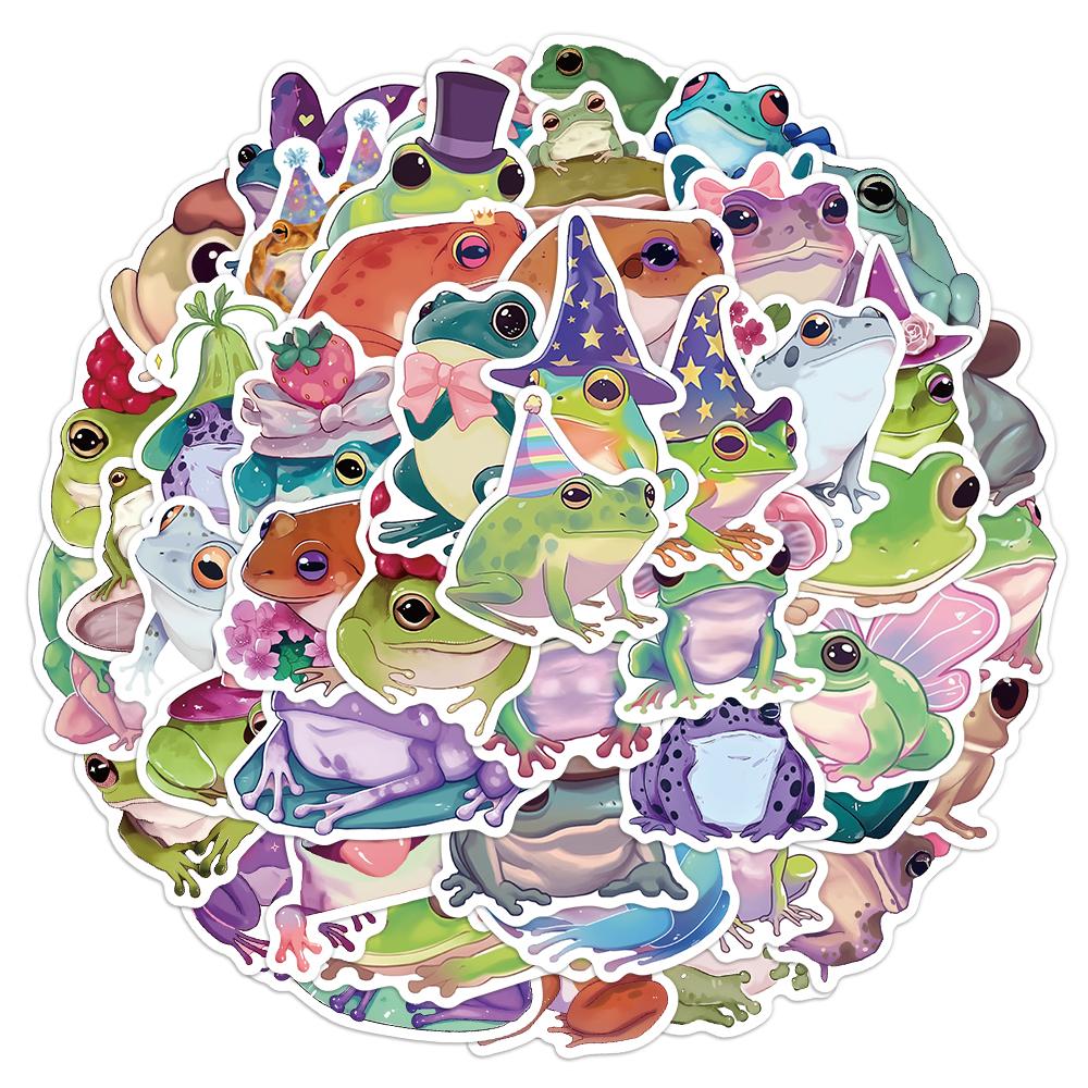 50PCS Cute Frog Stickers Exquisite Hand Account Materials Phone Cases Laptop Suitcases Water Cups Waterproof Stickers