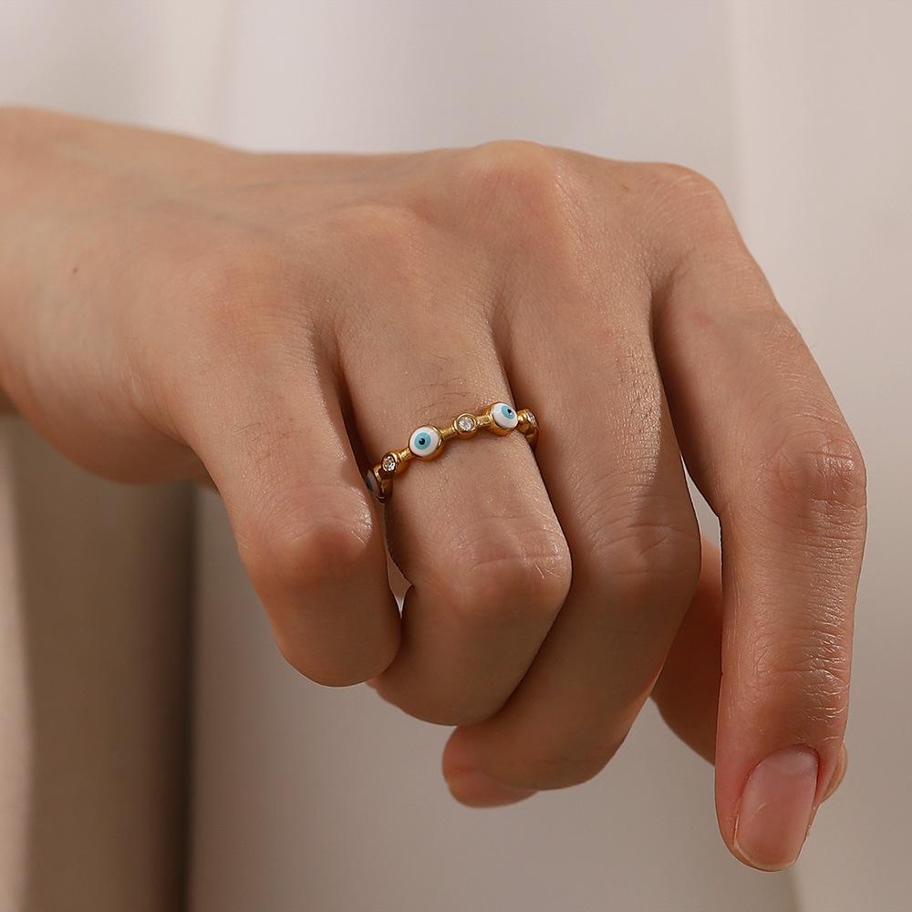 18K gold-plated stainless steel Devil's Eye open ring European and American fashion versatile titanium steel ring ring ring